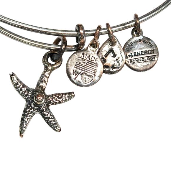 Alex and Ani Take The Wheel Anchor Starfish Nautical Silver Tone Bangle Bracelet - Picture 9 of 9
